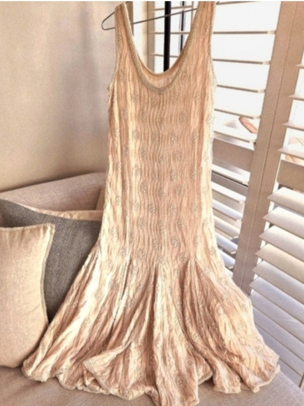 Sleeveless Cream Beaded Maxi Dress — Timeless Evening Gown